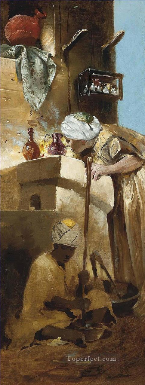Grinding ingredients in the souk Alphons Leopold Mielich Orientalist scenes Oil Paintings